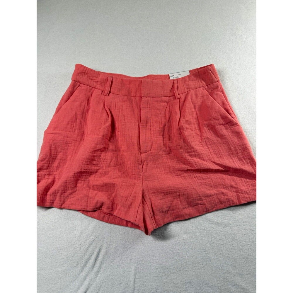 Nine West Women Chino Shorts M Coral Cotton High Rise Pockets Zip Button $40 651